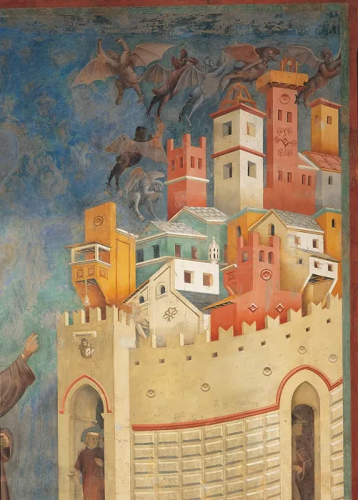 Framed Print : Stories of St Francis St Francis drives the Devils out of Arezzo, by Giotto, 1297 - 1299 about, 13th Century, fresco, cm 273 x 230 - Italy, Umbria, Perugia, Assisi Framed Print : Stories of St Francis St Francis drives the Devils out of Arezzo, by Giotto, 1297 - 1299 about, 13th Century, fresco, cm 273 x 230 - Italy, Umbria, Perugia, Assisi