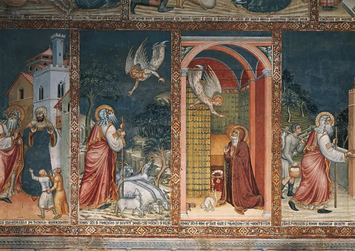 Framed Print : Stories of Virgin Mary (Storie della Vergine), by Ugolino from Prete Ilario, 1357 - 1364, 14th Century, fresco - Italy, Umbria, Orvieto, Dome, Tribune. Whole artwork view