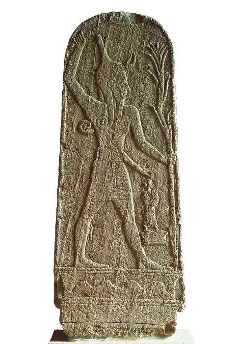 Framed Print : The storm-god Baal. Mesopotamian art. Relief on rock. FRANCE. Paris. Louvre Museum. Proc: SYRIA. Ras Shamra. Ugarit. AISA / Everett Collection (110117)**US SALES ONLY**