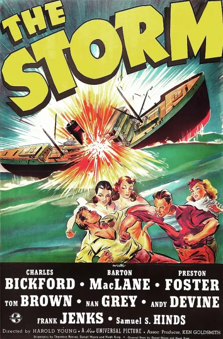 Framed Print : THE STORM, US poster art, fighting from left: Charles Bickford, Tom Brown, 1938