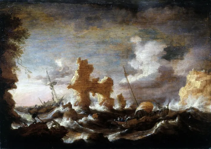 Framed Print : Storm on the Sea, attributed to Bonaventura Peeters, 17th Century, oil on board - Italy, Lombardy, Milan, Castello Sforzesco, Civic Collection of Ancient Art. Whole artwork view