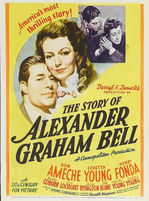 Framed Print : THE STORY OF ALEXANDER GRAHAM BELL, from left: Don Ameche, Loretta Young, top right from left: Henry Fonda, Don Ameche, on midget window card, 1939