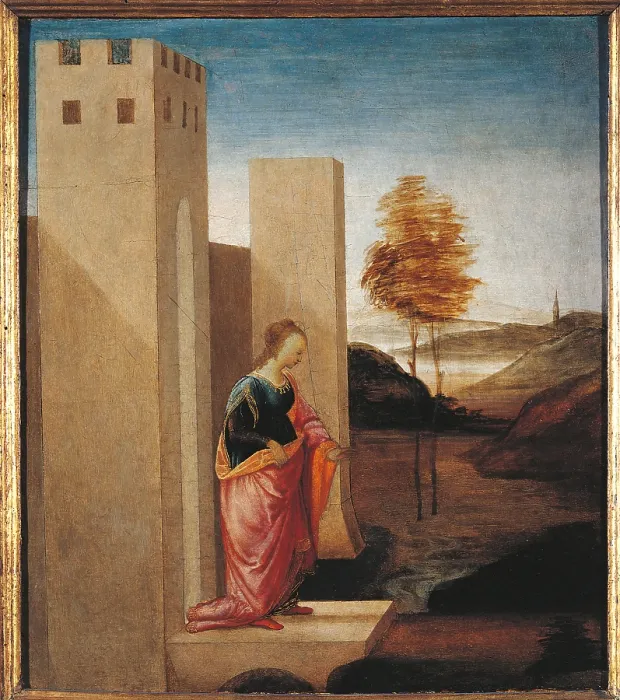 Framed Print : Story of Esther. The Queen Vasthi Leaving the Ream, by Filippino Lippi, 1475 about, 15th Century, tempera on panel, cm 46, 1 x 43 - Italy, Tuscany, Florence Framed Print : Story of Esther. The Queen Vasthi Leaving the Ream, by Filippino Lippi, 1475 about, 15th Century, tempera on panel, cm 46, 1 x 43 - Italy, Tuscany, Florence