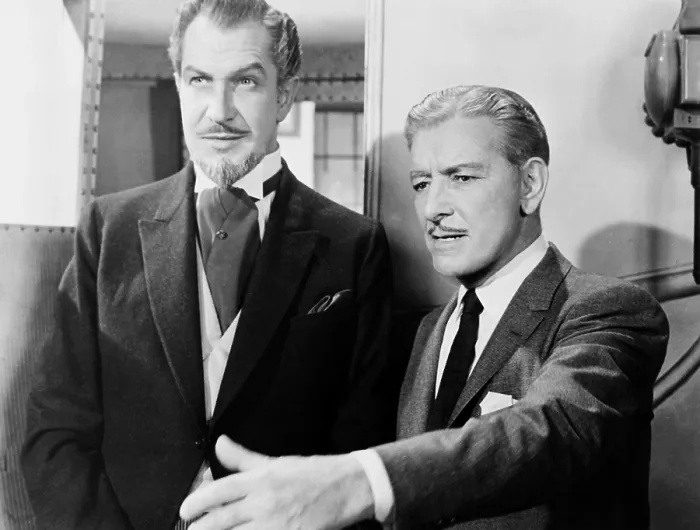 Framed Print : THE STORY OF MANKIND, from left, Vincent Price, Ronald Colman, 1957