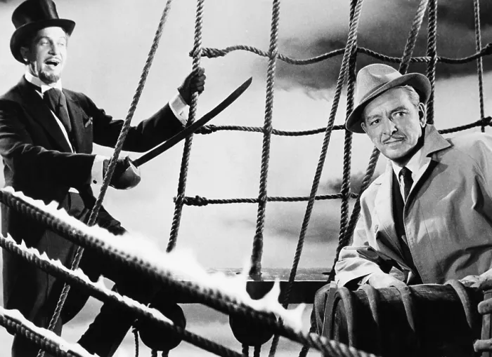 Framed Print : THE STORY OF MANKIND, from left, Vincent Price, Ronald Colman, 1957