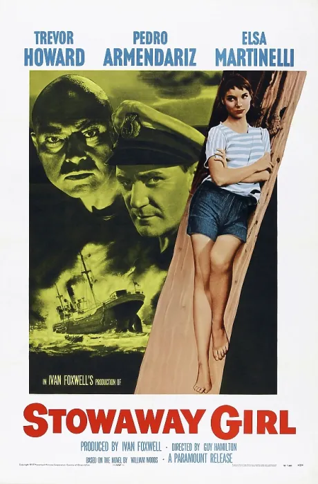 Framed Print : STOWAWAY GIRL, (aka MANUELA), US poster, from left: Pedro Armandariz, Trevor Howard, Elsa Martinelli, 1957