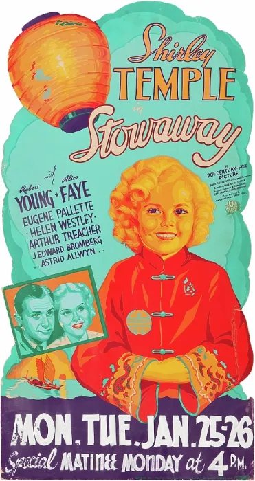 Framed Print : STOWAWAY, l-r: Robert Young, Alice Faye, Shirley Temple on silkscreen loby display, 1936, TM and Copyright 20th Century Fox Film Corp