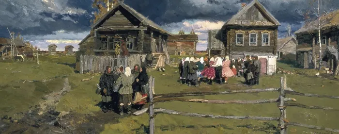 Framed Print : STOZHAROV, Vladimir (1926-1973). The Village of Andreikovo. mid. 20th c. Oil on canvas. RUSSIA. Moscow. Tretyakov Gallery. AISA / Everett Collection - Image has fine art copyright