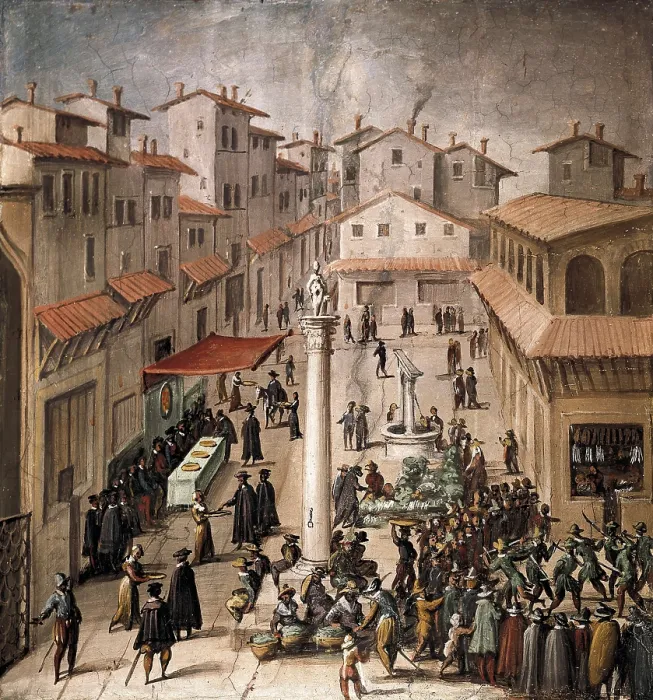 Framed Print : STRADANO, Giovanni (1523-1605). Mercato Vecchio Square. 1555. Flemish art. Fresco. ITALY. Florence. Palazzo Vecchio (Old Palace). AISA / Everett Collection**US SALES ONLY**