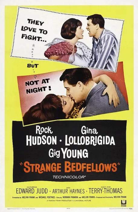 Framed Print : STRANGE BEDFELLOWS, US poster, top and bottom from left: Gina Lollobrigida, Rock Hudson, 1965