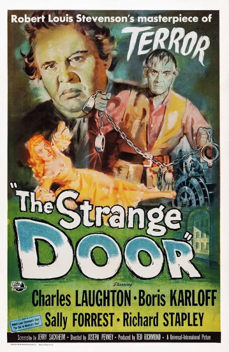 Framed Print : THE STRANGE DOOR, US poster art, Charles Laughton, Boris Karloff, Sally Forrest, 1951