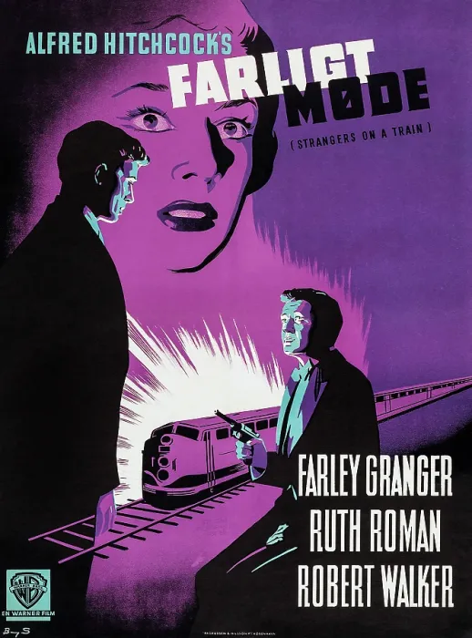 Framed Print : STRANGERS ON A TRAIN, (aka FARLIGT MODE), German poster, from left: Farley Granger, Robert Walker, 1951 Framed Print : STRANGERS ON A TRAIN, (aka FARLIGT MODE), German poster, from left: Farley Granger, Robert Walker, 1951