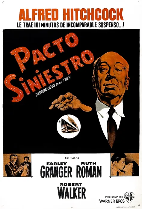 Framed Print : STRANGERS ON A TRAIN, (aka PACTO SINIESTRO), Argentine poster art, director Alfred Hitchcock, 1951 Framed Print : STRANGERS ON A TRAIN, (aka PACTO SINIESTRO), Argentine poster art, director Alfred Hitchcock, 1951