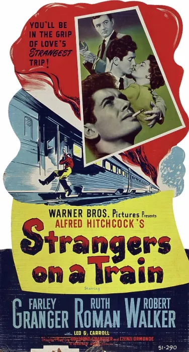 Framed Print : STRANGERS ON A TRAIN, US poster, clockwise from top right: Robert Walker, Farley Granger, Ruth Roman, Farley Granger, 1951