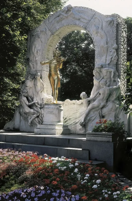 Framed Print : Strauss, Johann, The Younger (1825-1899). Monument to Johan Strauss in Stadt Park. Sculpture. AUSTRIA. VIENNA. Vienna. City Park. AISA / Everett Collection**US SALES ONLY**
