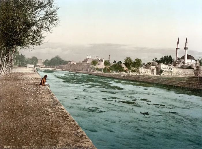 Framed Print : The stream of Barada, Holy Land, Damascus, Syria, photochrom, circa 1890-1900 Framed Print : The stream of Barada, Holy Land, Damascus, Syria, photochrom, circa 1890-1900