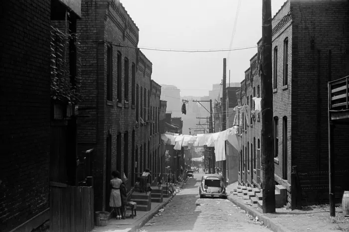 Framed Print : Street in Pittsburgh's Hill district. The African American section was one of the poorer sections of the city but had an active arts and civil culture