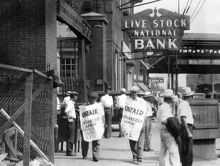 Framed Print : Strike of 700 members of the Stock Handlers Union. They unloaded and fed the cattle in the Chicago Stock Yards. July 4, 1934. (CSU_ALPHA_1481) CSU Archives / Everett Collection