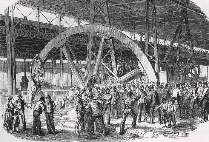 Framed Print : The strike of Creusot of 1870. Meeting of factory workers in the pay moment. Engraving. FRANCE. Paris. National Library. AISA / Everett Collection (173466)**US SALES ONLY**