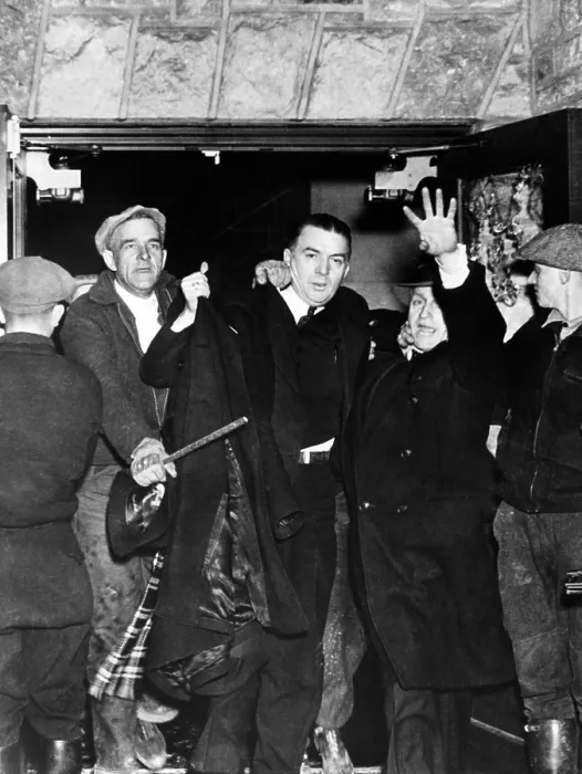 Framed Print : Strike against the Hershey Chocolate Company. Miles Sweeney, the CIO strike leader at the Hershey Chocolate Plant, is ejected by a mob of non-striking workers and local farmers