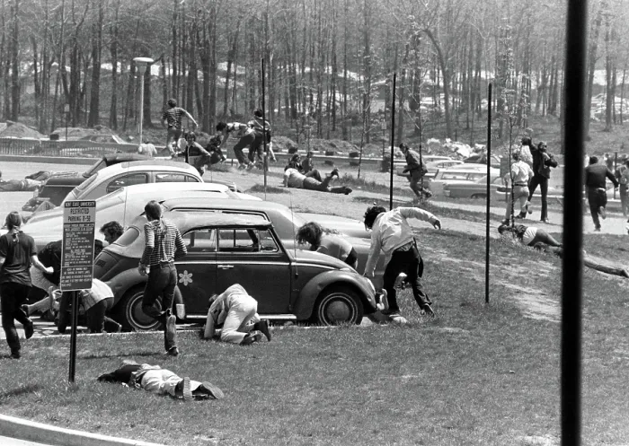 Framed Print : Students running away from the firing at Kent State, May 1970. Courtesy: CSU Archives  /  Everett Collection