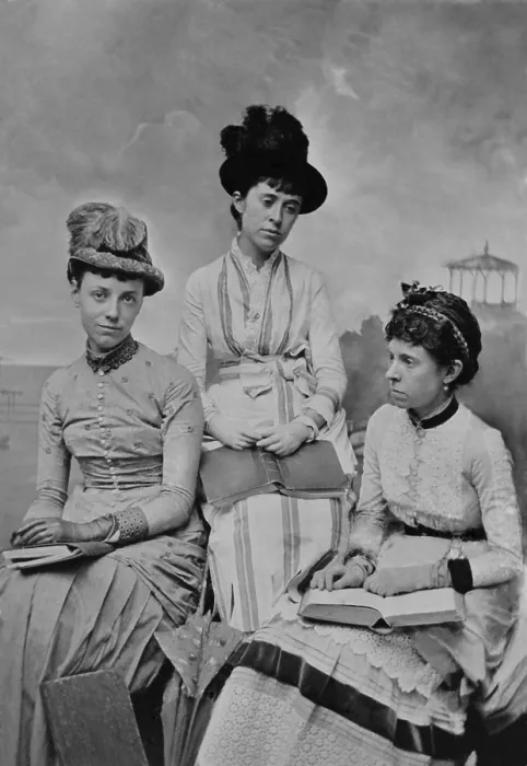 Framed Print : Studio portrait of three women, the one on left is believed to be young Helen Herron. She was the future First Lady, Helen Taft Framed Print : Studio portrait of three women, the one on left is believed to be young Helen Herron. She was the future First Lady, Helen Taft