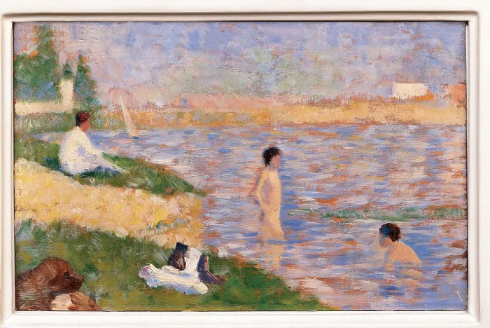 Framed Print : Study for Bathers at Asnires, by Georges Seurat, 1883, 19th Century, oil on canvas, cm 15, 5 x 25 - France, Ile de France, Paris, Muse dOrsay, RF1965-13. All
