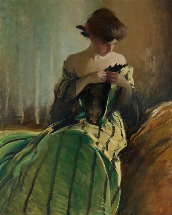 Framed Print : STUDY IN BLACK AND GREEN, by John White Alexander, 1909, American painting, oil on canvas
