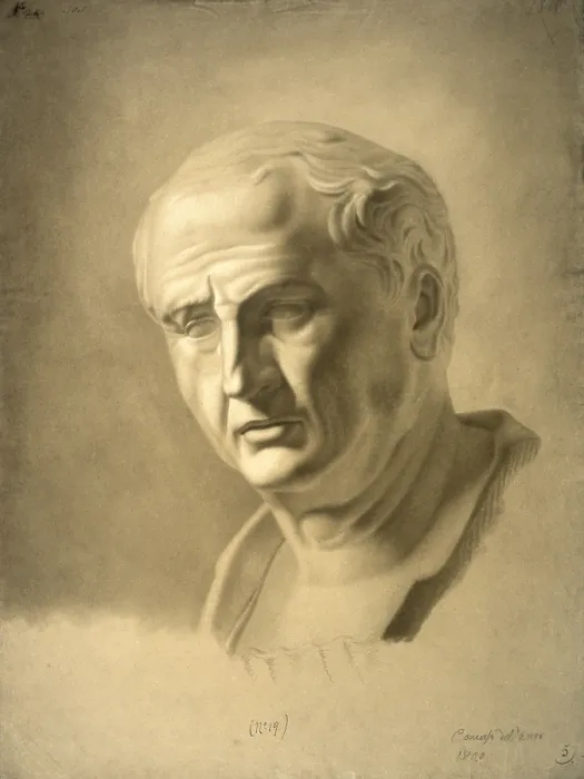 Framed Print : Study of the bust of Vespasian (Studio dal busto di Vespasiano), by Carlo Borde, 1820, 19th Century, sanguine on paper - Italy, Lombardy, Milan, Brera Accademy of Fine Arts