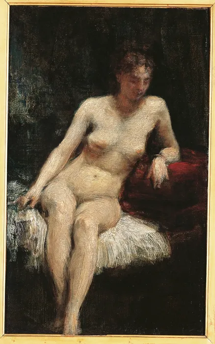 Framed Print : Study of a Female Nude, by Henri Fantin-Latour, 1872, 19th Century, oil on canvas, cm 44, 5 x 27 - France, Ile de France, Paris, Muse dOrsay. All. White sheet young woman nude