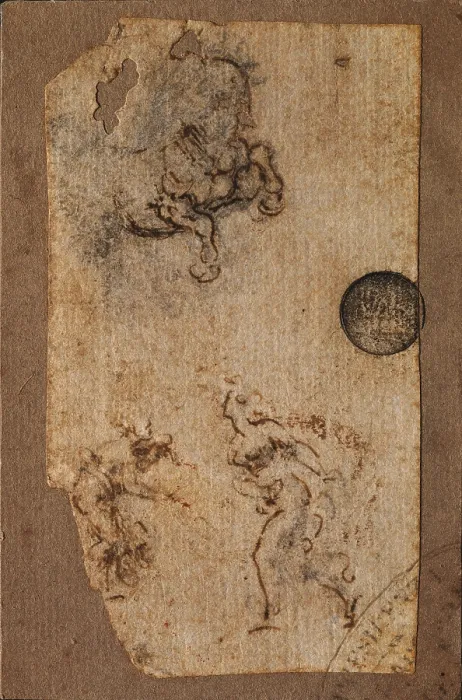 Framed Print : Study of a Horse and Two Figures, by Leonardo da Vinci, 15th Century, pen, traces of black chalk and brown ink on white paper, cm 8, 8 x 5 - Italy, Veneto, Venice