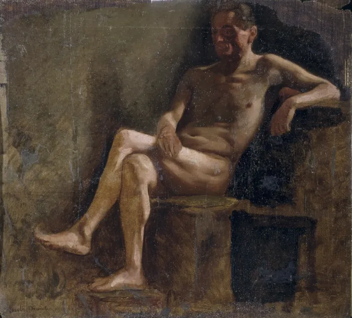 Framed Print : Study for a Male Nude (Studio di nudo maschile), by Demetrio Cosola, 1870 - 1895, 19th Century, oil on board - Private collection. Whole artwork view Framed Print : Study for a Male Nude (Studio di nudo maschile), by Demetrio Cosola, 1870 - 1895, 19th Century, oil on board - Private collection. Whole artwork view