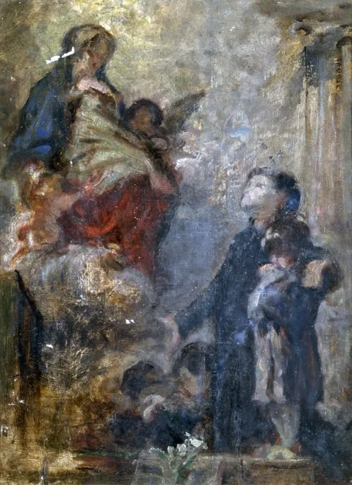 Framed Print : Study for Saint Luis and Virgin Mary, by Demetrio Cosola, 1870 - 1895, 19th Century, oil on cardboard - Private collection. Whole artwork view