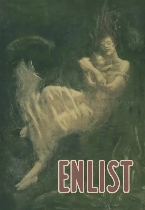 Framed Print : A submerged woman passenger from the Lusitania, cradling an infant in her arms. American poster created during the Preparedness Movement before the US entered WW1