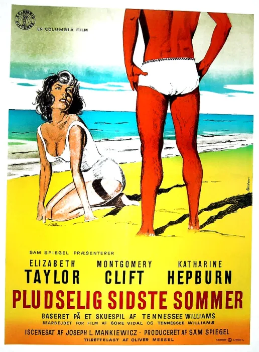 Framed Print : SUDDENLY LAST SUMMER, (aka PLUDSELIG SIDSTE SOMMER), Elizabeth Taylor (lrft), Danish poster, 1959
