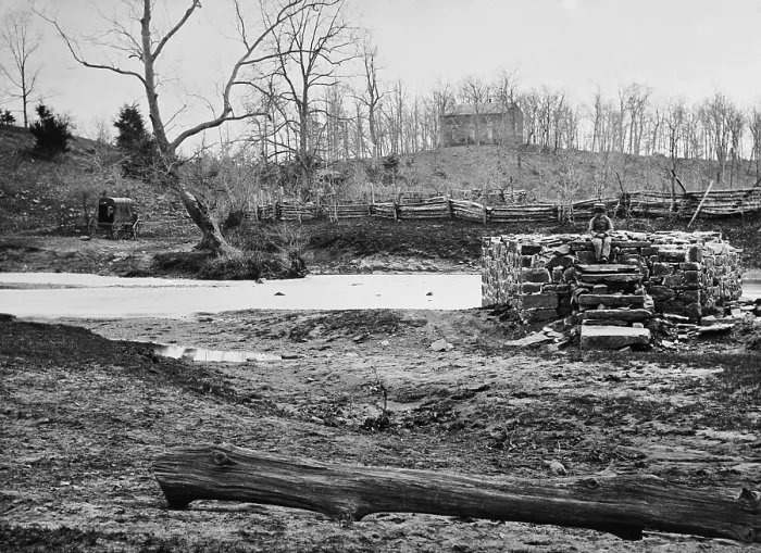 Framed Print : Sudley Ford on Bull Run River in March 1862, 8 months after the First Battle of Bull Run (First Manassas). General Irving McDowell crossed Bull Run here on July 21, 1861