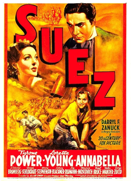 Framed Print : SUEZ, left: Loretta Young, upper right: Tyrone Power, bottom: Annabella on midget window card, 1938, TM and Copyright 20th Century Fox Film Corp Framed Print : SUEZ, left: Loretta Young, upper right: Tyrone Power, bottom: Annabella on midget window card, 1938, TM and Copyright 20th Century Fox Film Corp