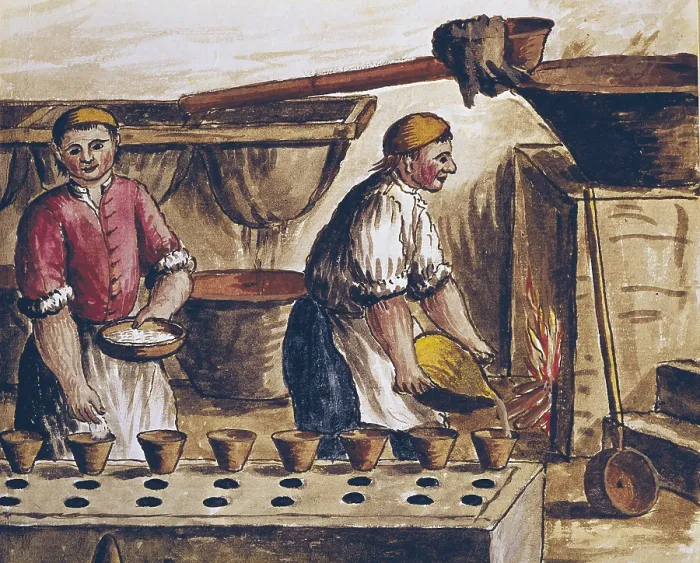 Framed Print : Sugar Refinery. Illustration by Jan van Grevenbroeck or Grevenbroch (1731-1807) in 'Treaty of uses and customs of the time', s. XVIII. Early Modern Era. Watercolour Framed Print : Sugar Refinery. Illustration by Jan van Grevenbroeck or Grevenbroch (1731-1807) in 'Treaty of uses and customs of the time', s. XVIII. Early Modern Era. Watercolour