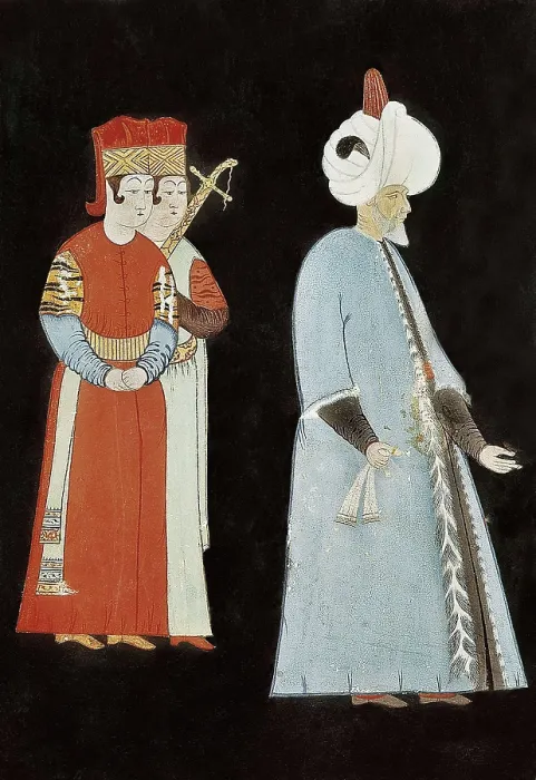 Framed Print : Suleyman I (1494-1566). Suleyman with two dignataries. Ottoman art. Painting. TURKEY. Istanbul. Library of Ahmed III (Topkapi Palace). AISA / Everett Collection**US SALES ONLY**