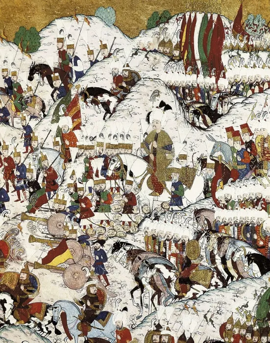 Framed Print : Suleyman the Magnificent at the Battle of Mohacs. 16th c. Battle held on the 29th August 1526. Ottoman art. Miniature Painting. TURKEY. Istanbul