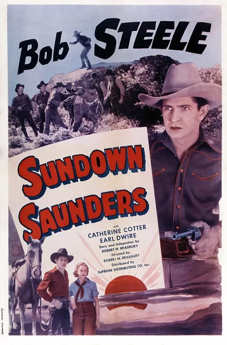 Framed Print : SUNDOWN SAUNDERS, US poster, Bob Steele (right), bottom from left: Bob Steele, Marie Burton, 1935