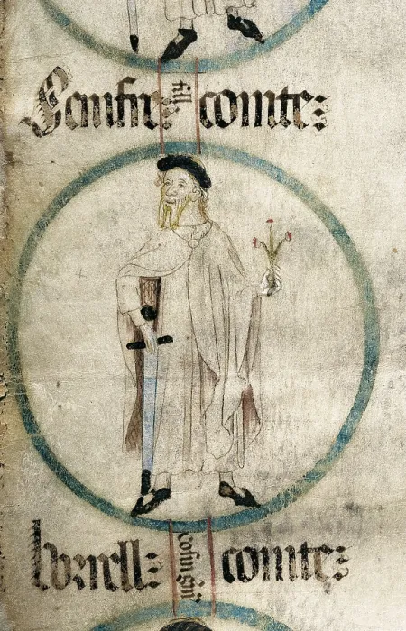 Framed Print : SUNIFRED I (?-950). Detail of Sunyer Icount of BarcelonaGirona and Osona. Genealogy of the Crown of Aragon. ca. 1410. Gothic art. Miniature Painting. SPAIN. Vimbod