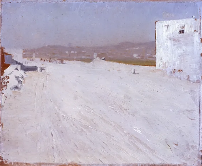 Framed Print : Sunny Landscape ( Paesaggio sotto il sole), by Giuseppe De Nittis, 1872, 19th Century, oil on canvas, 18 x 21 cm - Italy, Puglia, Barletta, Giuseppe De Nittis Collection