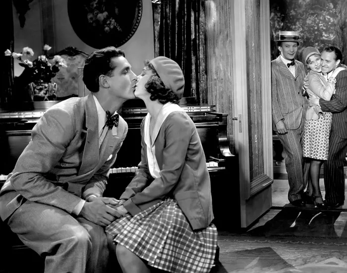 Framed Print : SUNNYSIDE UP, from left, Charles Farrell, Janet Gaynor, El Brendel, Marjorie White, Frank Richardson, 1929