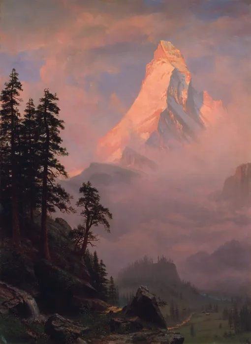 Framed Print : SUNRISE ON THE MATTERHORN, by Albert Bierstadt, c. 1875-90, American painting, oil on canvas