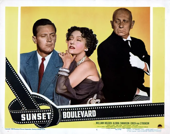 Framed Print : SUNSET BOULEVARD, from left, William Holden, Gloria Swanson, Erich von Stroheim, 1950