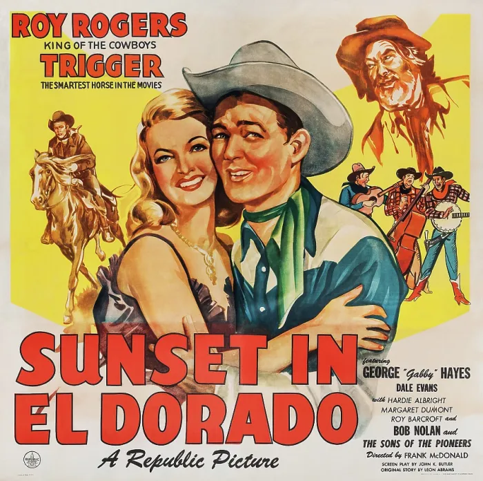 Framed Print : SUNSET IN EL DORADO, US poster art, center from left: Dale Evans, Roy Rogers; top right: George Hayes, 1945