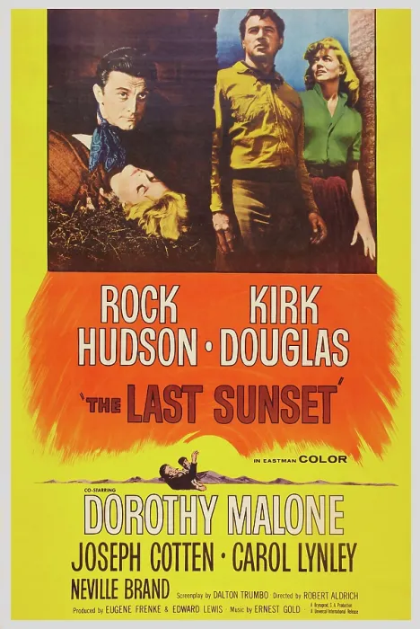 Framed Print : THE LAST SUNSET, US poster art, from let: Kirk Douglas, Carol Linley, Rock Hudson, Dorothy Malone, 1961