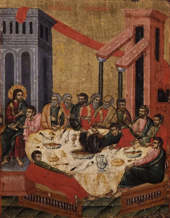 Framed Print : Last Supper, attributed to Kostantin Shpataraku, tempera on wood - Albania, Kora, National Museum of Medioeval Art. Whole artwork view Framed Print : Last Supper, attributed to Kostantin Shpataraku, tempera on wood - Albania, Kora, National Museum of Medioeval Art. Whole artwork view
