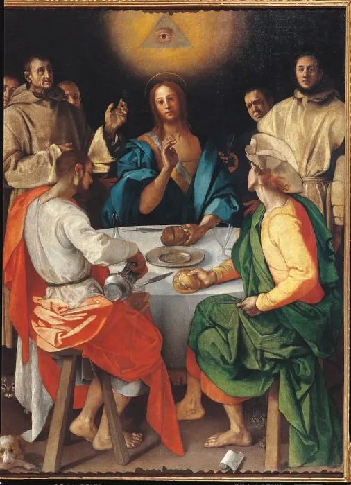 Framed Print : Supper at Emmaus, by Jacopo Carrucci know as Pontormo, 1525, 16th Century, oil on canvas, cm 230 x 173 - Italy, Tuscany, Florence, Uffizi Gallery